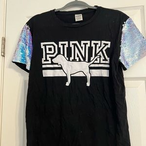 VS Pink size small Black T-shirt with sequined sleeves